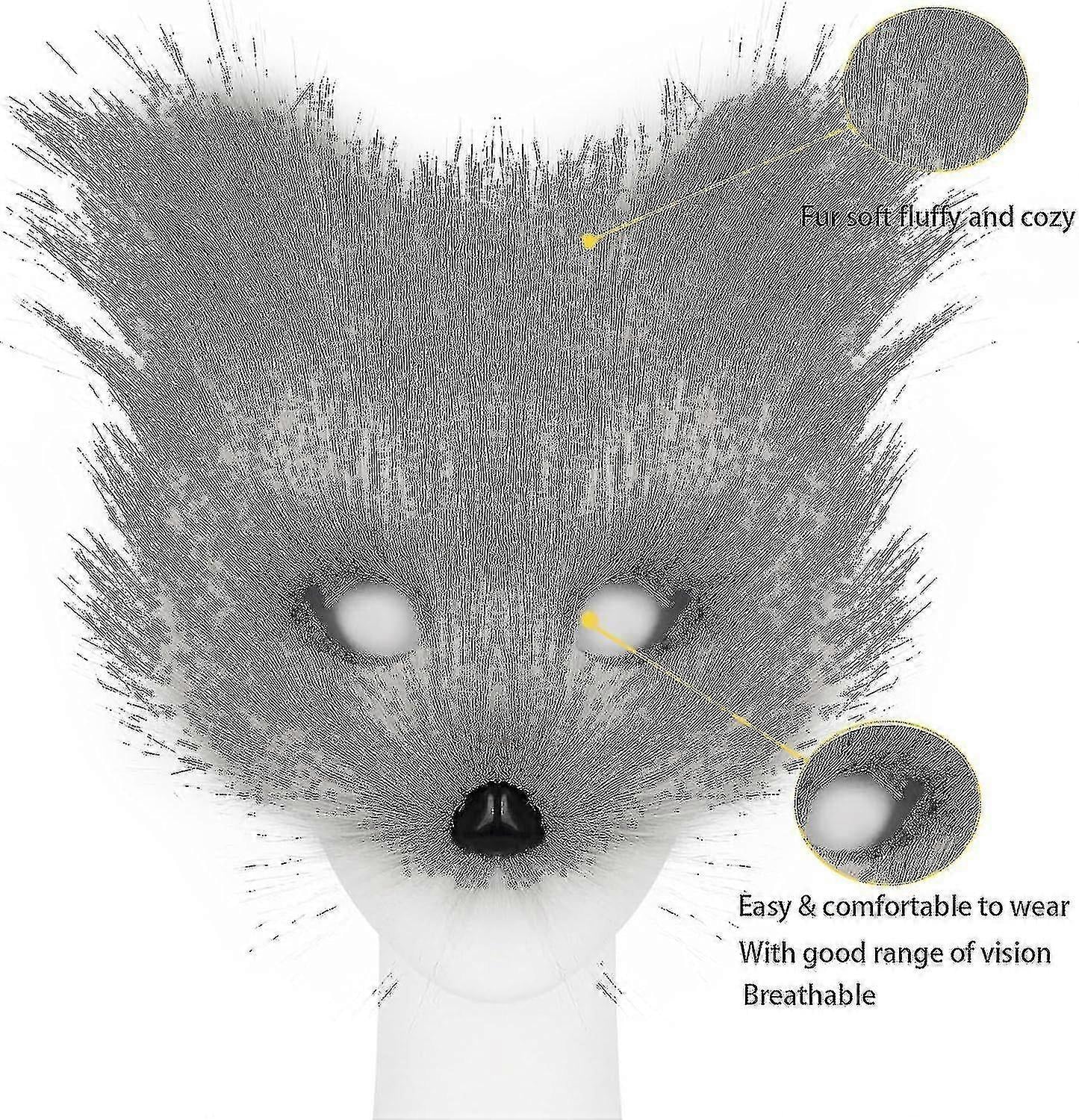 Artificial Fur Fox Tail Cat Werewolf Cosplay Costume Set Plush Mask Fluffy Paws Gloves Halloween Christmas Grass yellow One Size - Image 4