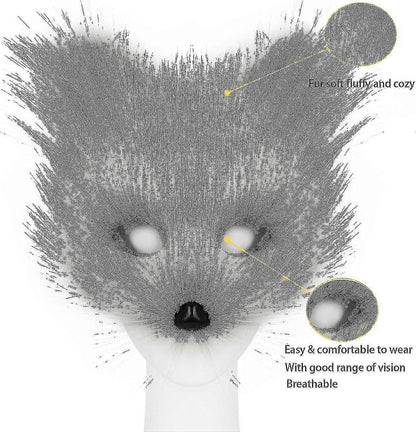 Artificial Fur Fox Tail Cat Werewolf Cosplay Costume Set Plush Mask Fluffy Paws Gloves Halloween Christmas Grass yellow One Size - Image 4