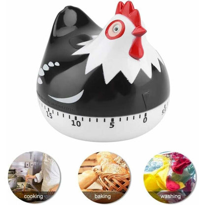 Manual Timer Chicken Design, Loud Kitchen Clock for Cooking Baking Dishwashing Durable ABS Material No Batteries Required (Black) - Image 2