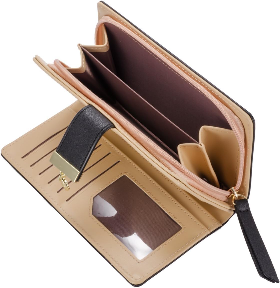 Women's Large Capacity Long Wallet, Hollow Leaf Wallet, Black - Image 4