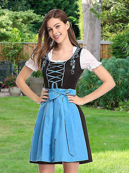 German Oktoberfest Costume for Women - Traditional Bavarian Beer Carnival Fraulein Cosplay Maid Costume - Black - Perfect Black XL - Image 3
