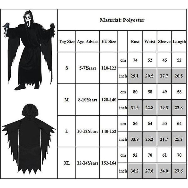 5-14 Years Children Halloween Scream Cosplay Costume Ghost Children's Fancy Dress With Mask 12-14 Years - Image 2