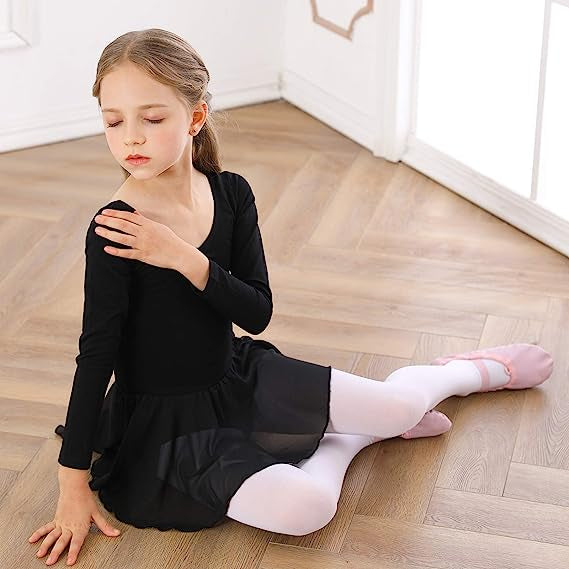 Ballet dress for girls with long sleeves and tulle skirt in black Black_jarx Black 130 cm - Image 6