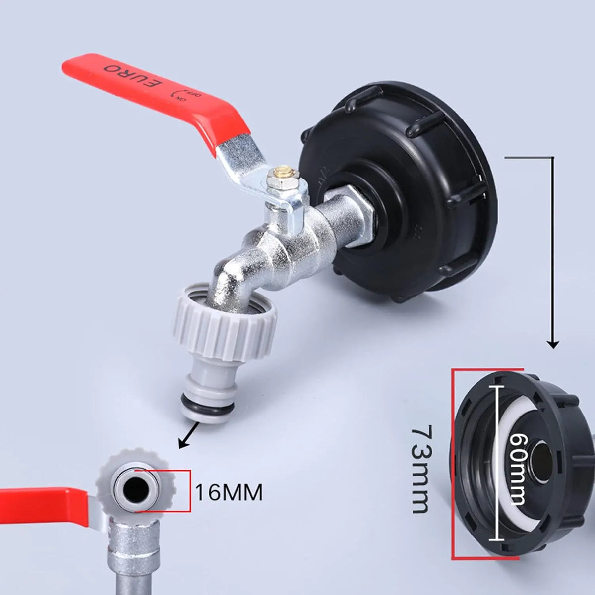 1000L Tank Faucet with Irrigation Hose Adapter, S60X6 IBC Faucet Connector, Rainwater Harvester Garden Faucet (1/2\" Plastic Adapter) - Image 2