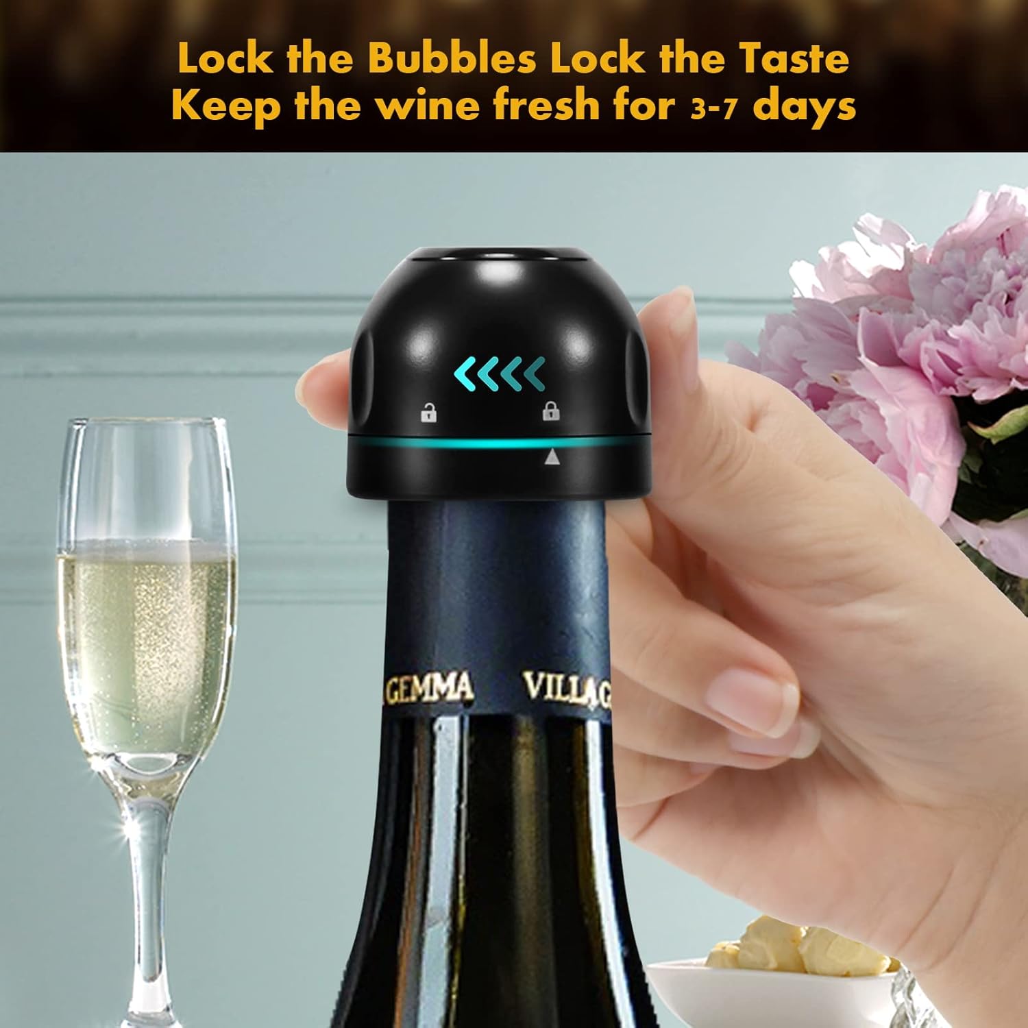 Champagne stopper, wine stopper, 4-pack, universal, reusable, silicone, sealed, leak-proof - Image 2