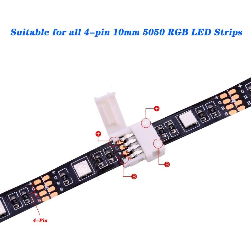 RGB LED Strip Connector Kit 30pcs 4Pin 10mm Solderless for SMD 5050 with 20 Gapless 5L 5T Contacts - Image 2