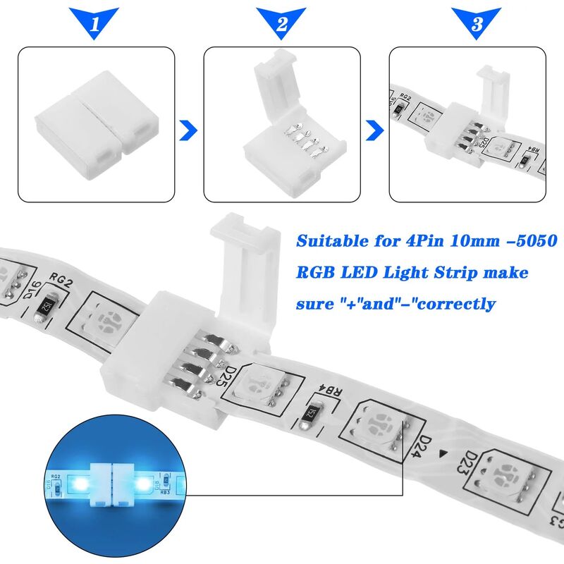 RGB LED Strip Connector Kit 30pcs 4Pin 10mm Solderless for SMD 5050 with 20 Gapless 5L 5T Contacts - Image 4