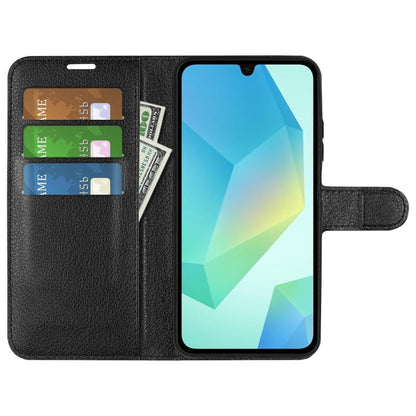 Samsung Galaxy A17 5G Litchi Texture Case with Horizontal Flip and Stand Black_max Black - Image 4