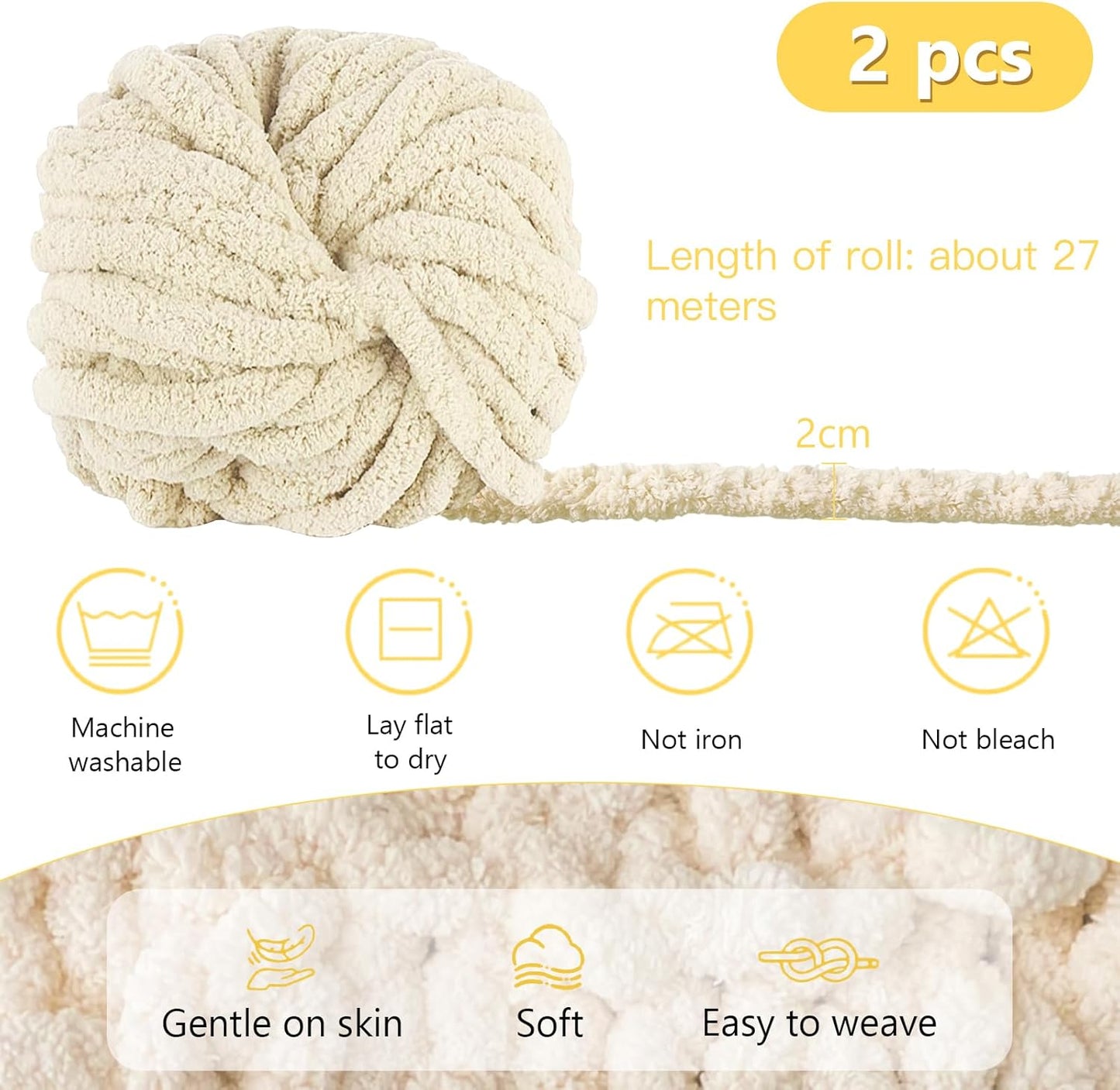 500g (250gx2) Chunky Yarn Ball approx 54m Chenille Chunky Fur Yarn Soft Wool Chunky Yarn Soft Knitting Yarn for Crochet Blankets Scarves Hats beige beige - Image 2