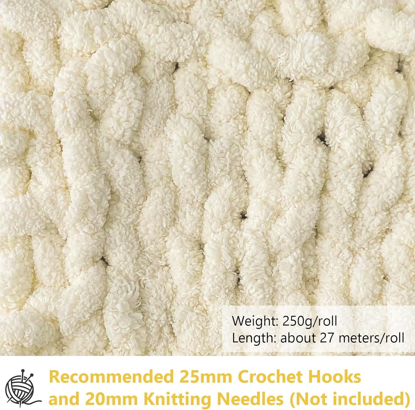 500g (250gx2) Chunky Yarn Ball approx 54m Chenille Chunky Fur Yarn Soft Wool Chunky Yarn Soft Knitting Yarn for Crochet Blankets Scarves Hats beige beige - Image 3