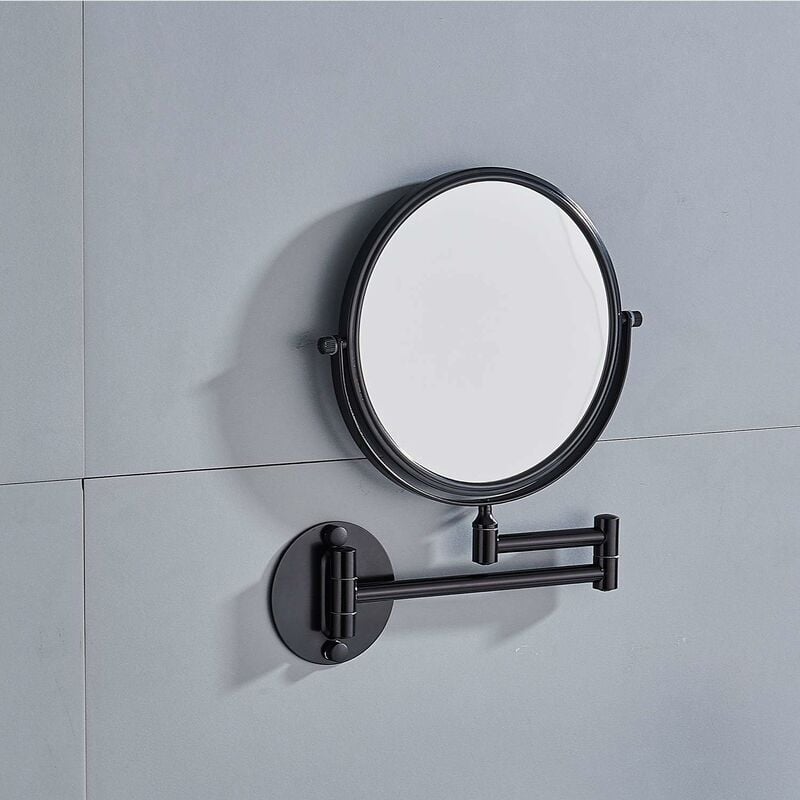 Wall Mounted Makeup Mirror x3, Black Makeup Mirrors Bathroom Mirror 20cm Double Wall Mirror, 360° Rotatable and Extendable - Image 2