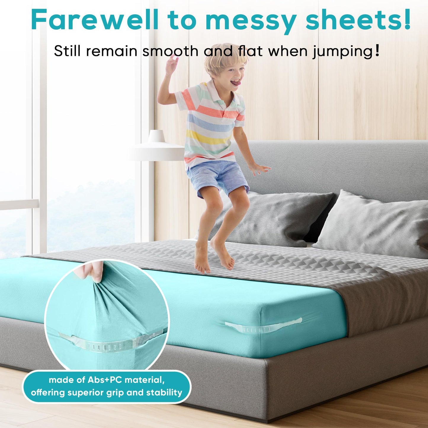 Invisible Sheet and Bed Cover Fastener, Removable and Storable, Keeps Sheets Tight, Sheet Clips for Daily Use White (set of 4) - Image 4