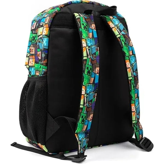 Minecraft Backpack for Boys | Black School Bag for Kids | Green Creeper Zombie Skeleton Enderman & Cave Spider-max - Image 2