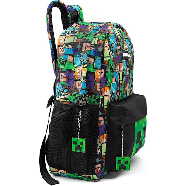 Minecraft Backpack for Boys | Black School Bag for Kids | Green Creeper Zombie Skeleton Enderman & Cave Spider-max - Image 3