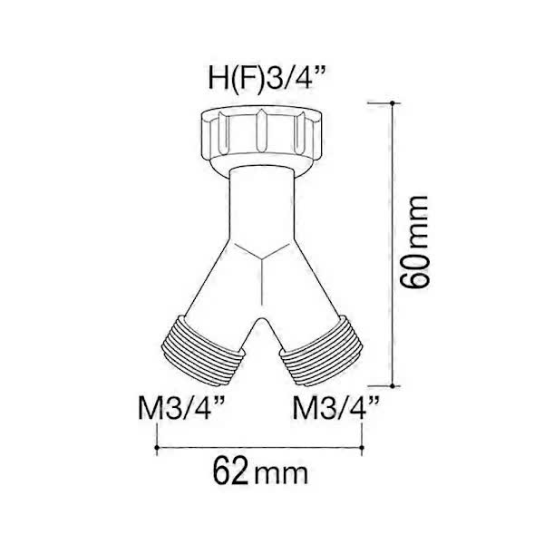 Brass Y-connector for washing machine, 3/4 splitter, 2-way hose connection 3/4 (FMY) - Image 3