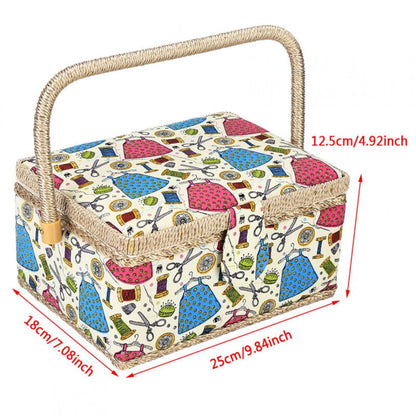 Sewing Accessories Basket with Removable Tray, 3 Colors, Needle and Thread Organizer, Fabric Storage Box with Pincushion and Inner Pocket, Home Craft Tools - Image 2