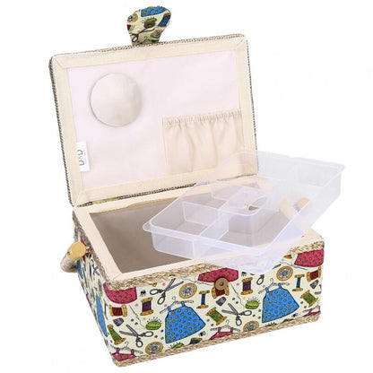 Sewing Accessories Basket with Removable Tray, 3 Colors, Needle and Thread Organizer, Fabric Storage Box with Pincushion and Inner Pocket, Home Craft Tools - Image 3