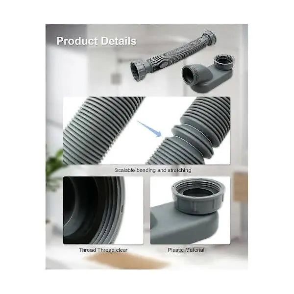 Low Profile 1 1/2 P-Trap Flexible Bathtub Shower Drain Pipe Flat P-Trap Freestanding Bathtub Drain For Bath Tub Drain Gray - Image 4