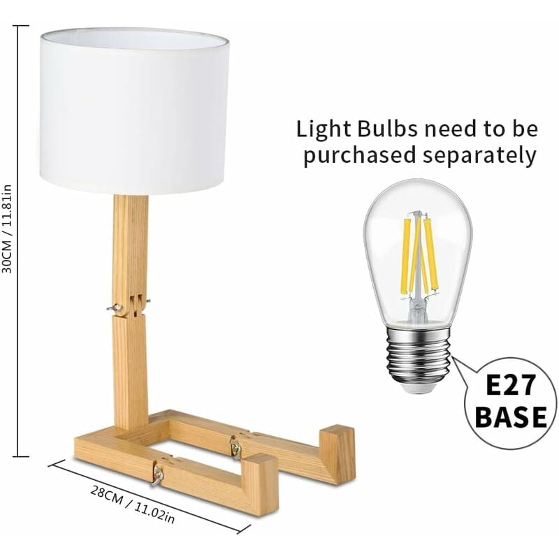 Creative Robot Desk Lamp, Adjustable Can Place Books Wooden Bedside Lamp with Fabric Lampshade E27 Screw for Decorative Lighting [Energy Class A] NPTERBL