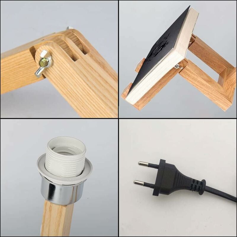 Creative Robot Desk Lamp, Adjustable Can Place Books Wooden Bedside Lamp with Fabric Lampshade E27 Screw for Decorative Lighting [Energy Class A] NPTERBL - Image 2