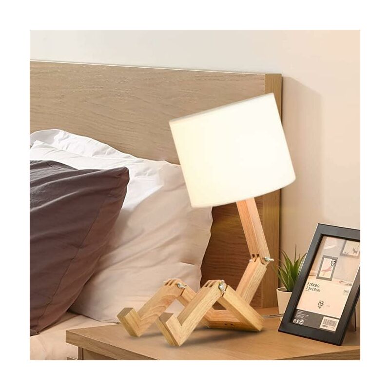 Creative Robot Desk Lamp, Adjustable Can Place Books Wooden Bedside Lamp with Fabric Lampshade E27 Screw for Decorative Lighting [Energy Class A] NPTERBL - Image 4