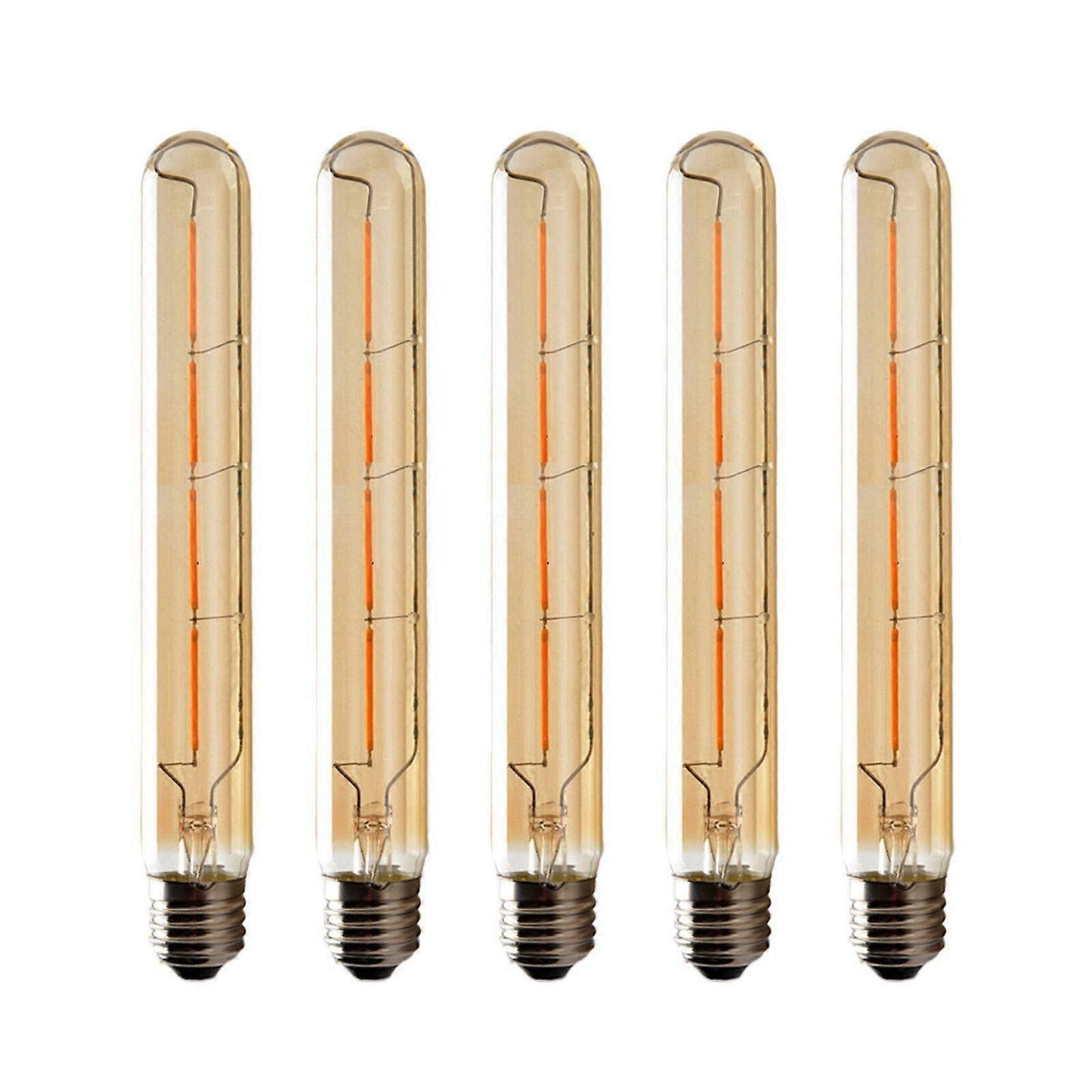 5-pack T225 Long Tube Bulbs, LED Edison Filament, 4W E27 Socket Warm White, Yellow Glass for Decorative Light Bulb, AC 220-240V—yux