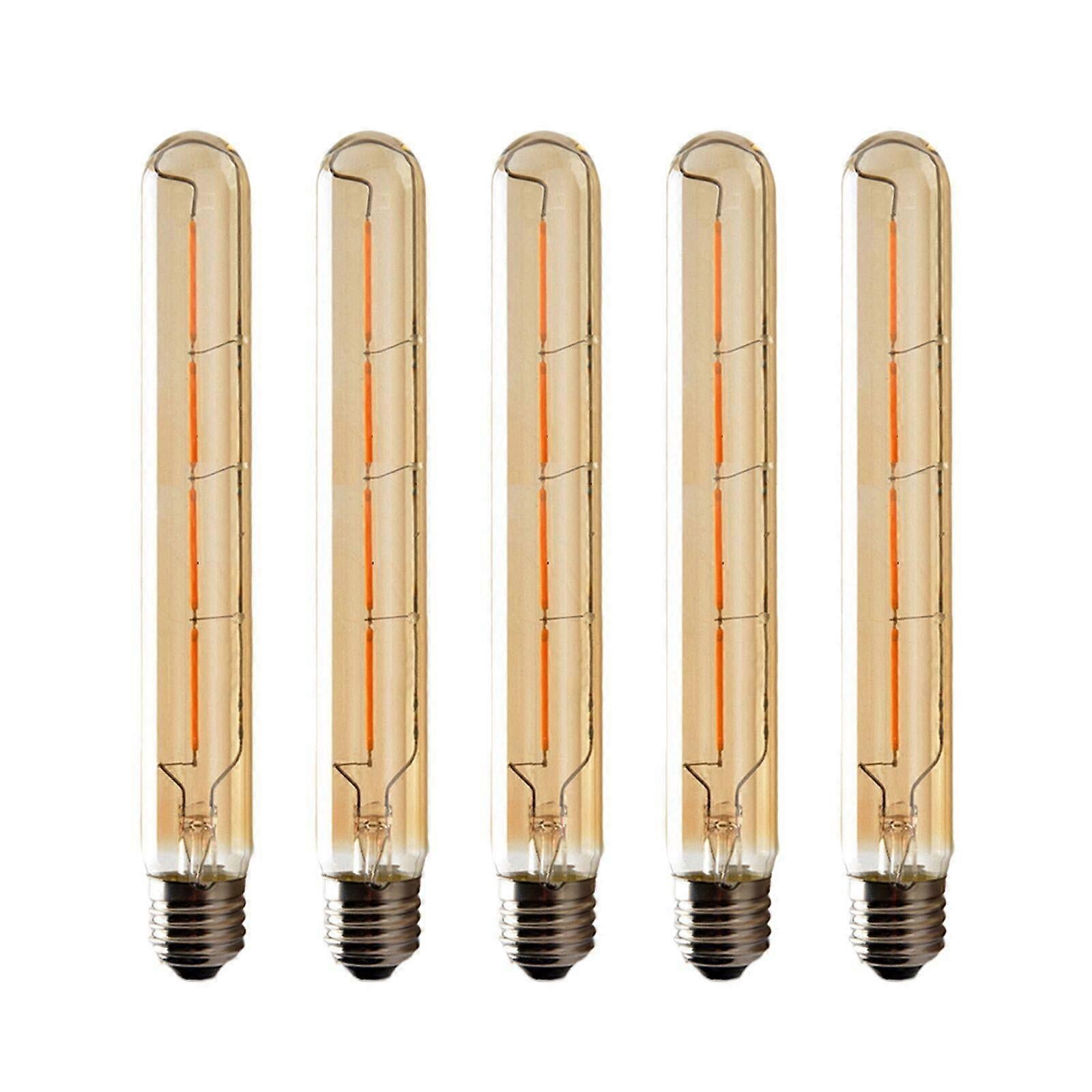 5-pack T225 Long Tube Bulbs, LED Edison Filament, 4W E27 Socket Warm White, Yellow Glass for Decorative Light Bulb, AC 220-240V—yux