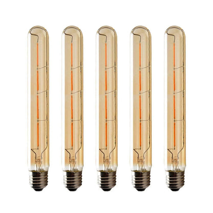 5-pack T225 Long Tube Bulbs, LED Edison Filament, 4W E27 Socket Warm White, Yellow Glass for Decorative Light Bulb, AC 220-240V—yux