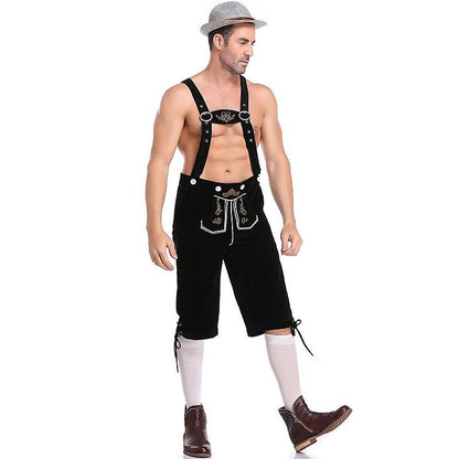 Men's Lederhosen - Genuine Leather, Authentic German Lederhosen for Men, Oktoberfest Outfit - Black-XF7- Black L - Image 3