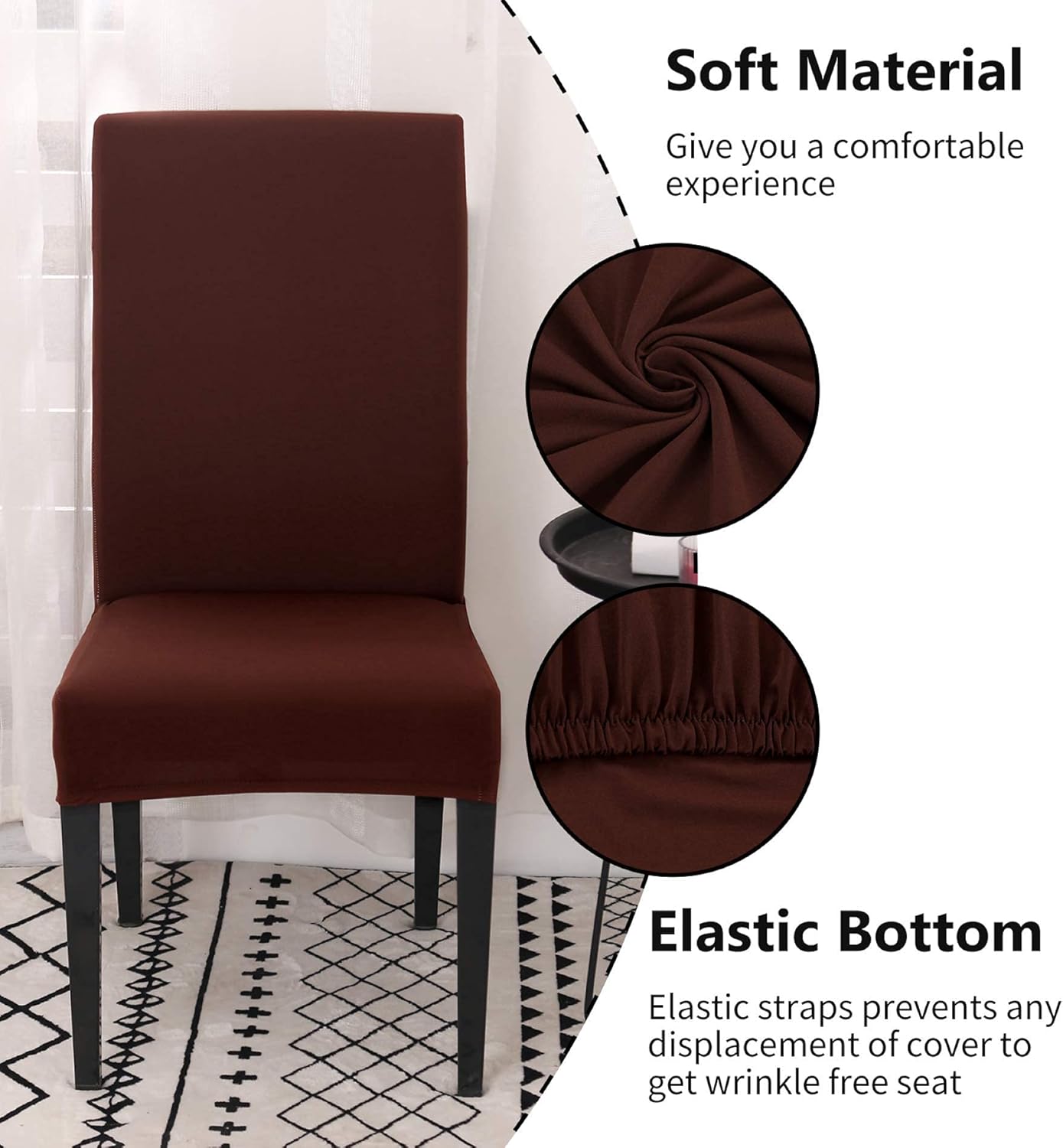 Set of 4 or 6 Chair Covers, Stretchy, Removable, Washable Chair Covers, Decorative Protectors for Hotel, Cafe -tfrf coffee 6pcs - Image 2