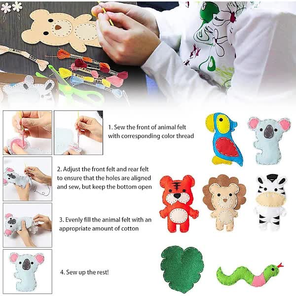 Sewing Kit for Kids, Cute Dinosaur Felt DIY Kids Felt Craft Kit, Learn to Sew Craft Materials, Children's Beginner Educational Toys, Sewing Craft Kit (di - Image 2