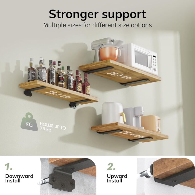 6-pack 10cm Floating Shelf Brackets, Heavy Duty Shelf Brackets for Shelves, Black Painted Metal Wall Mounted Shelf Brackets, 75kg Load Capacity - Image 2
