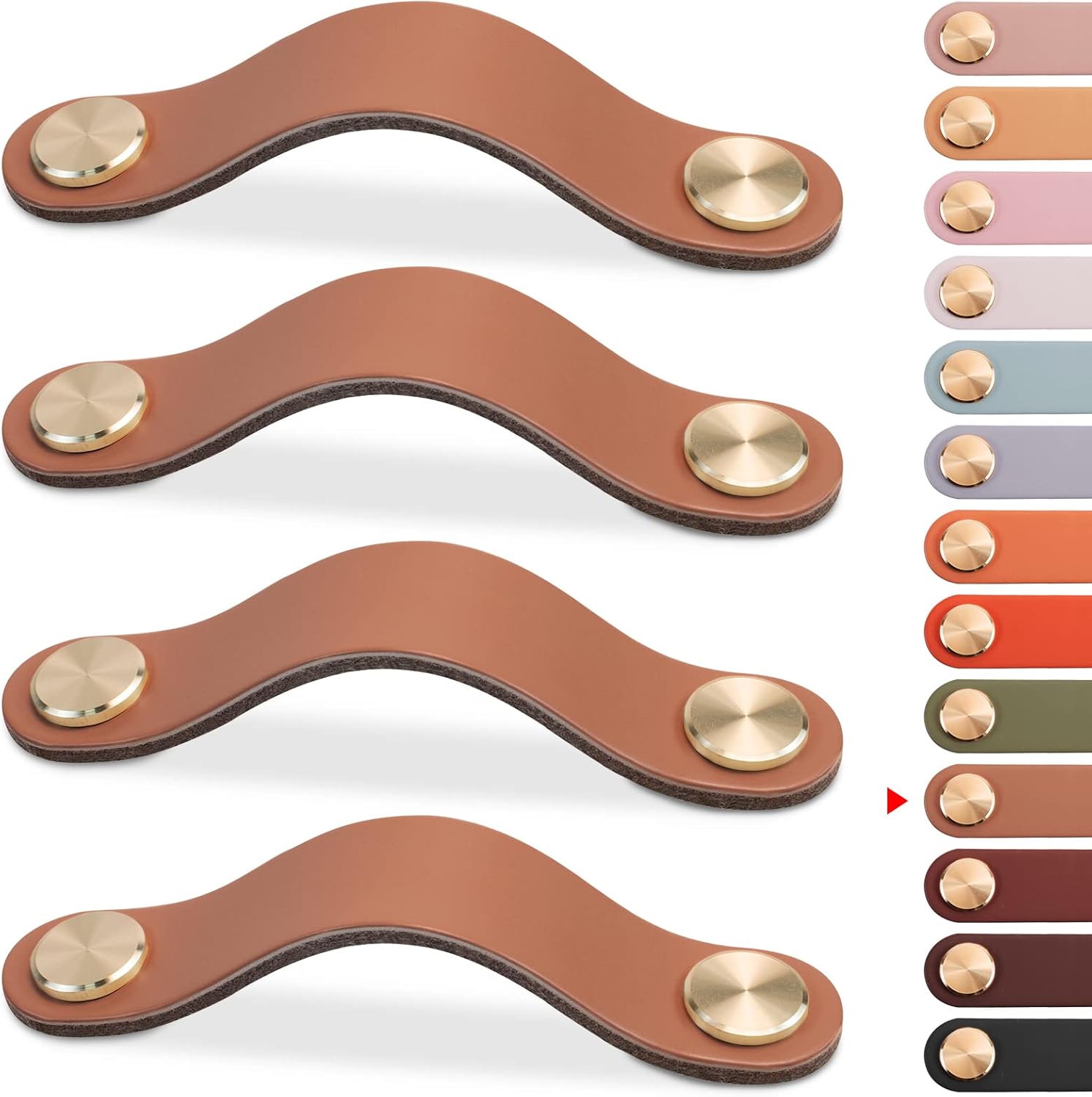 pcs Leather Furniture Handles, Cabinet Door Knobs in Leather, Drawer Handles, Vintage Furniture Handles for Cabinets, Dressers, Kitchens - Light Coffee, 128 mm