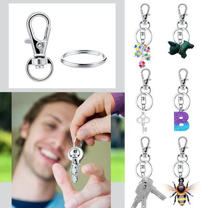 Small Stainless Steel Keychains, 100pcs Carabiner Keychains, DIY, DIY Ring, Button Lock, (Silver) - Image 3