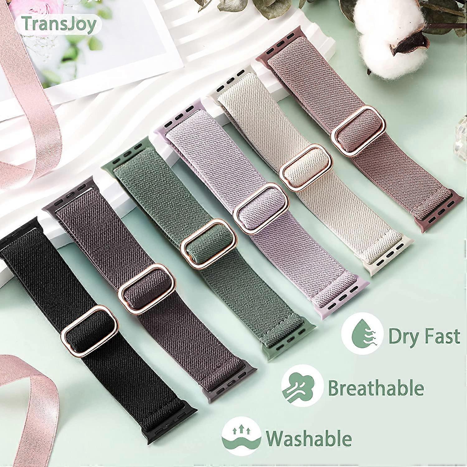 5-pack Nylon Stretch Band Compatible with Apple Watch 42mm 44mm 45mm Women Men, Fabric Elastic Bracelet Solo Loop Band for iWat—max - Image 2