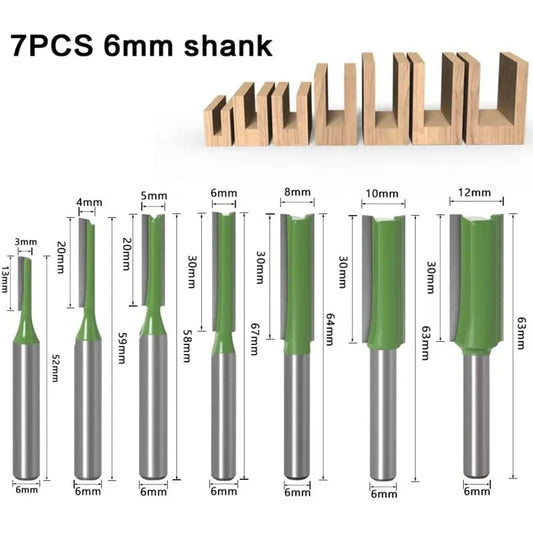 6mm Straight Router Bit Set, 7 Pieces Woodworking Carbide Straight Groove Router Bits for Wood, Compatible with Bosch, Makita - Image 2
