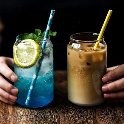 pcs Drinking Glasses with Bamboo Lid and Straw, Beer Can Shaped Iced Coffee Cup for Milk, Coffee, Ice Water, Cocktail (500ml) - Image 2