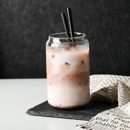 pcs Drinking Glasses with Bamboo Lid and Straw, Beer Can Shaped Iced Coffee Cup for Milk, Coffee, Ice Water, Cocktail (500ml) - Image 4