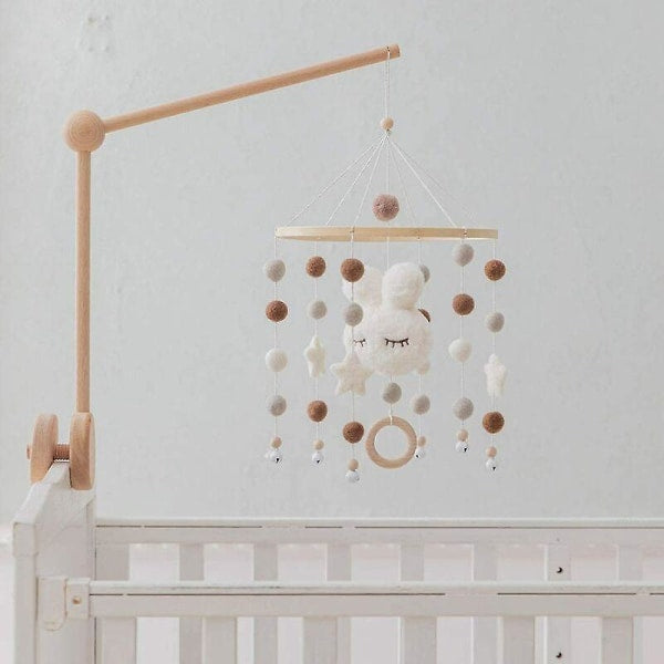 Baby with Felt Ball Hanging Nursery Rabbit Wind Chime Crib Mobile (White) - Image 2