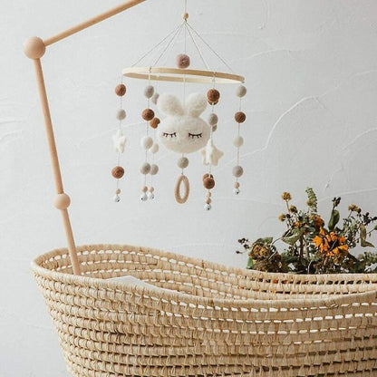 Baby with Felt Ball Hanging Nursery Rabbit Wind Chime Crib Mobile (White) - Image 3