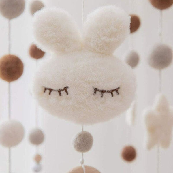 Baby with Felt Ball Hanging Nursery Rabbit Wind Chime Crib Mobile (White) - Image 4