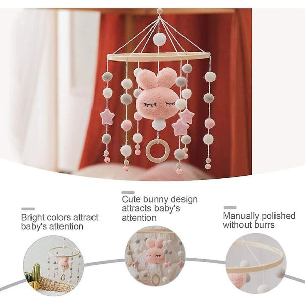 Baby with Felt Ball Hanging Nursery Rabbit Wind Chime Crib Mobile (White) - Image 5