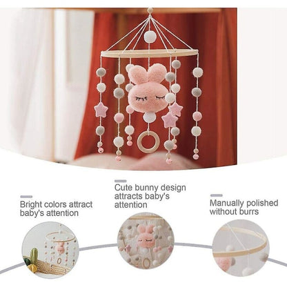 Baby with Felt Ball Hanging Nursery Rabbit Wind Chime Crib Mobile (White) - Image 5