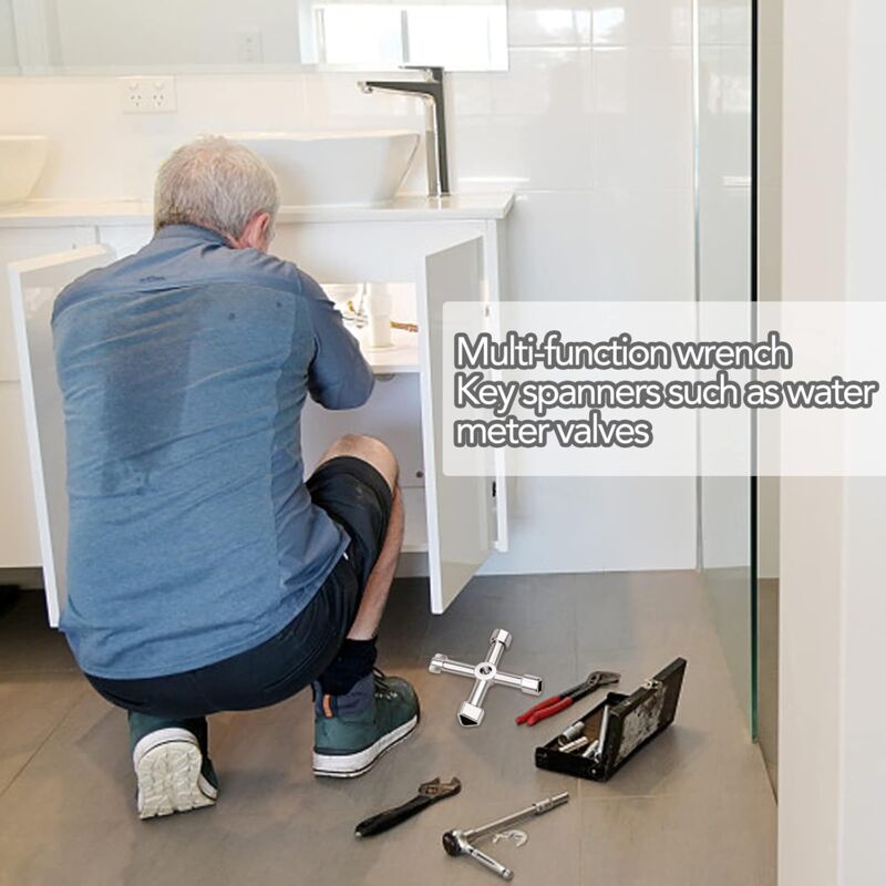 4-in-1 Universal Electrical Cabinet Wrench for Elevators and Valves Silver Multifunctional Tool Wrench - Image 3