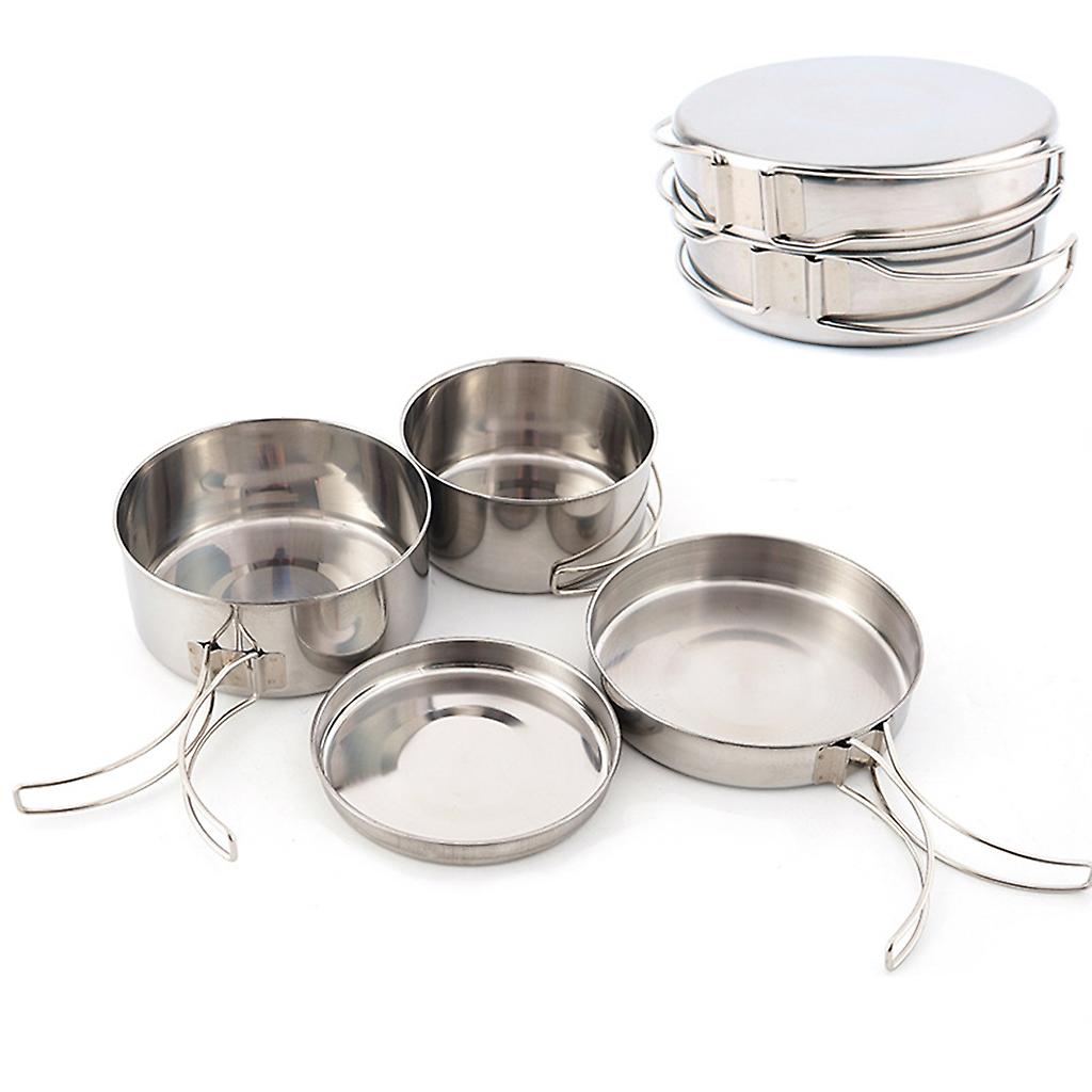 pcs Stainless Steel Pots/Frying Pan/Lid for Outdoor Camping Cooking - Image 2