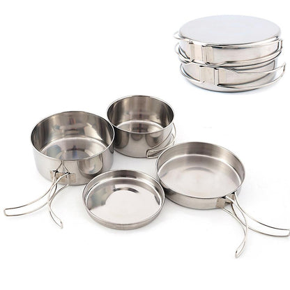 pcs Stainless Steel Pots/Frying Pan/Lid for Outdoor Camping Cooking - Image 2