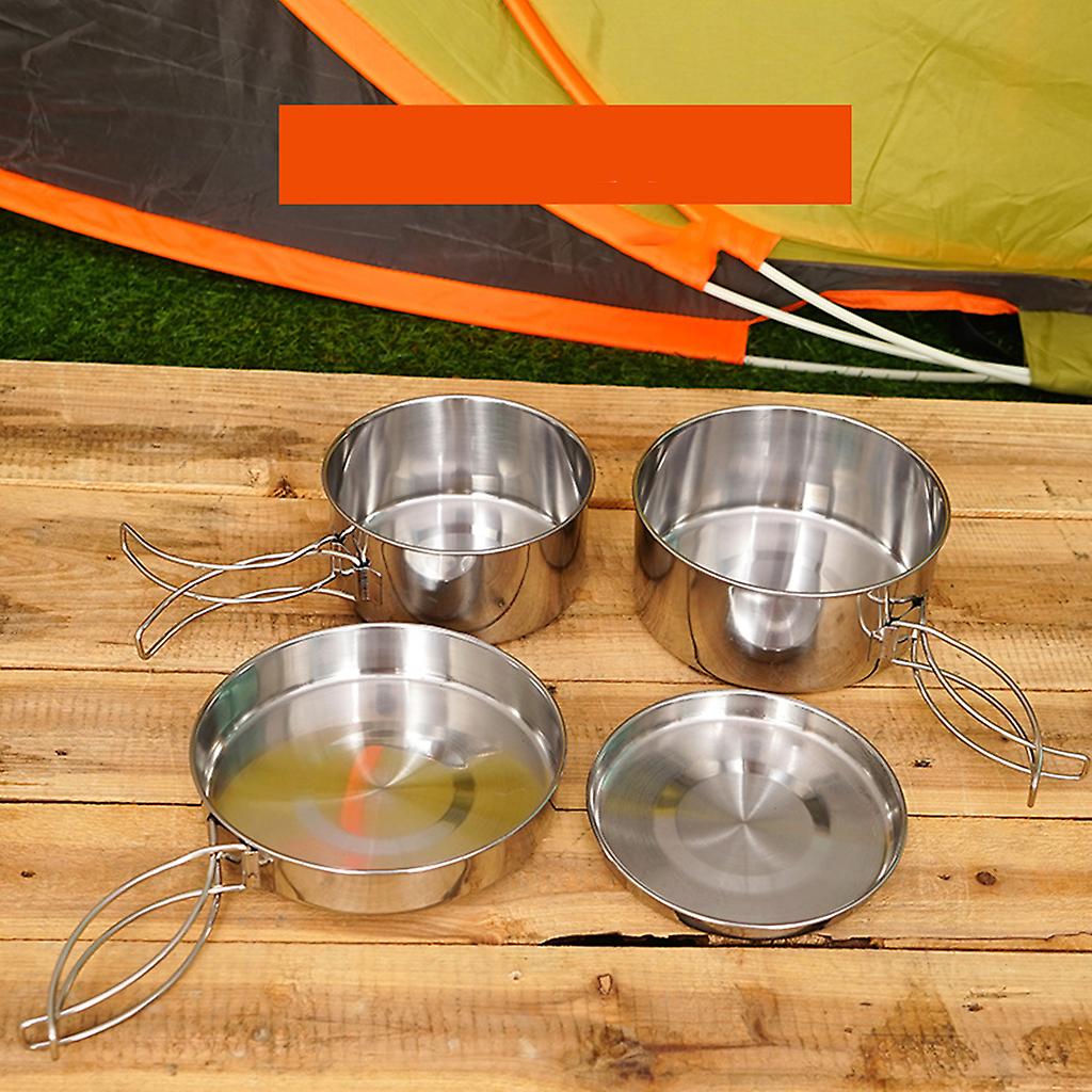 pcs Stainless Steel Pots/Frying Pan/Lid for Outdoor Camping Cooking - Image 3