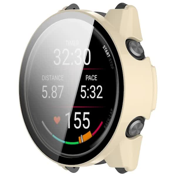 For Garmin Forerunner 970 Watch Case WANLONFENG PC Frame Protection with Tempered Glass Screen Protector - White White - Image 2