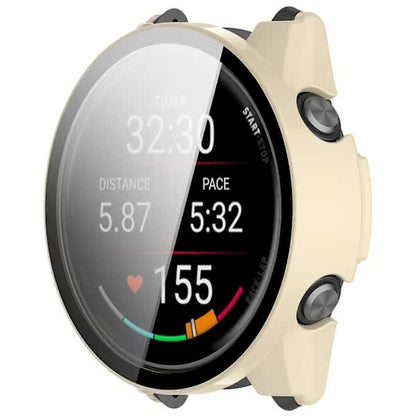 For Garmin Forerunner 970 Watch Case WANLONFENG PC Frame Protection with Tempered Glass Screen Protector - White White - Image 2