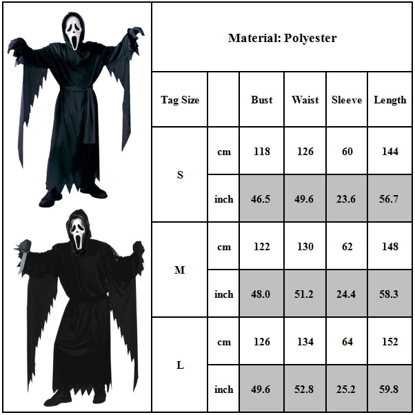 Scream Ghostface Black Halloween Scary Costume, Men, Adult Size Halloween Masquerade Costume S - Image 3